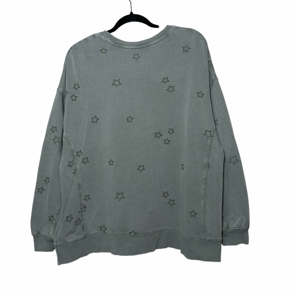 Z Supply Star Embroidered Crewneck Sweatshirt Sage Green Size Small - Picture 2 of 8